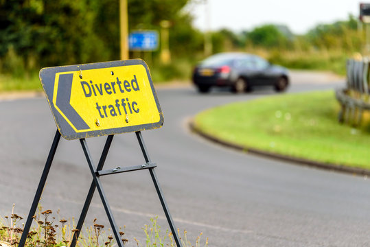 Diverted Traffic Sign On UK Motorway Junction In England