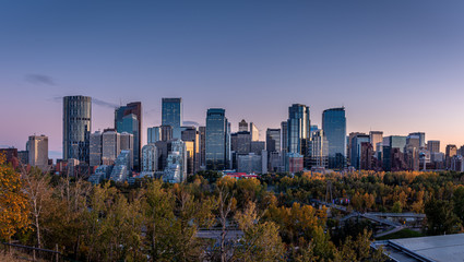 Calgary's kyline on an autumn evening