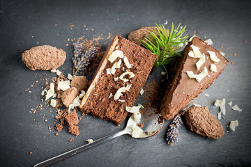 Creamy chocolate cake and truffle, sweet delicious pleasure