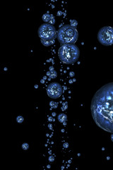 Abstract blue spheres and sparks. Digital fractal art. 3D rendering