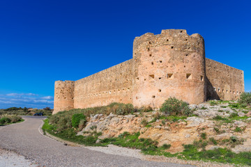 Fototapeta na wymiar Turkish medieval fortress at Ancient Aptera in Chania, Crete, Greece.