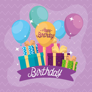 Gifts and balloons design, happy birthday celebration decoration party festive and surprise theme Vector illustration