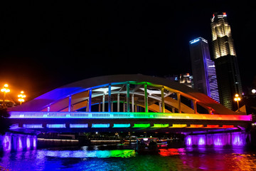 Singapore - January 6 2019: A colorful bridge in the night in Singapore