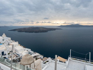 Fototapeta na wymiar Santorini White Buildings on Island sea 
