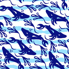 vector seamless pattern with blue  whales . Concept for textile, print, web design 