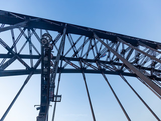 View of Sydney Harbour Bridge structure from the walkway during late afternoon in Sydney, Australia  