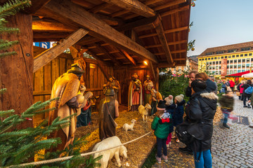 Decorations and Christmas market in South Tyrol, Italy, Eppan, Bolzano.