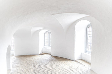 Equestrian staircase and empty corridor in the Round Tower an old observatory, build in 1637, Copenhagen, Denmark