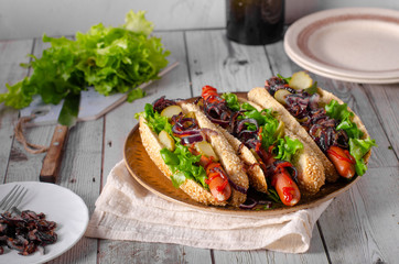 Hot dog with red onion