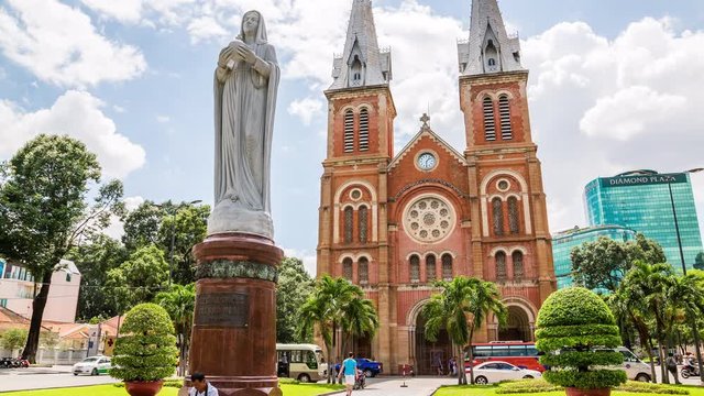 Notre Dame church, Ho Chi Minh City, Vietnam time lapse