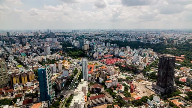High angle view of Ho Chi Minh City downtown, Vietnam time lapse