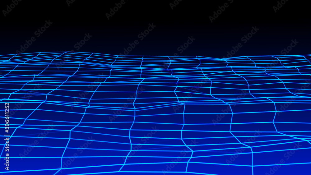 Poster Perspective grid background. Prospective reduction. Abstract mesh background. 3d rendering.