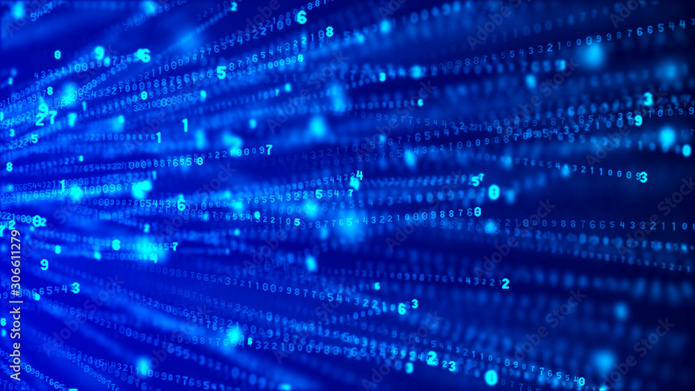 Fototapete Data technology background. Big data visualization. Flow of data. Information code. Background in a matrix style. 3D rendering.