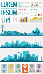 Abstract stylish cityscape infographics. Infographics elements collection with town, city elements