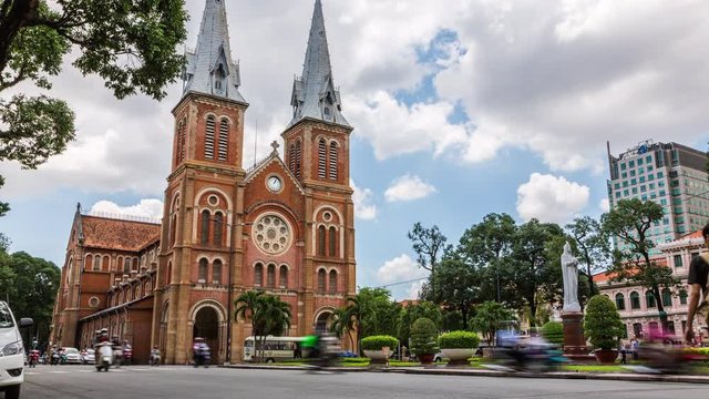 Notre Dame church, Ho Chi Minh City, Vietnam time lapse