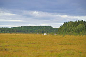 Fototapeta premium Swamp research instrumen measuring the peat in the bog
