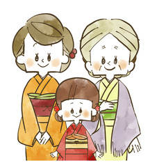 三世代親子-女性-水彩