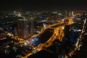 Fototapeta na wymiar Vietnam Ho Chi Minh night City view from the air