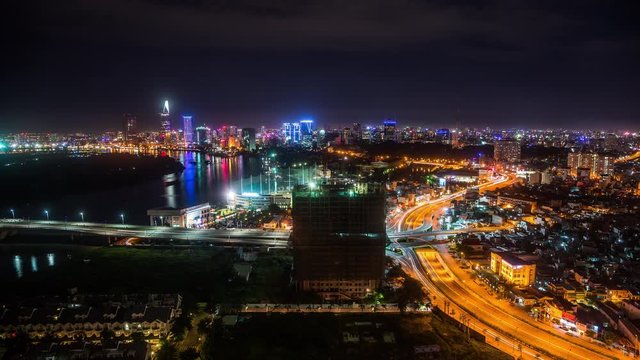 Ho Chi Minh City downtown, Vietnam time lapse by night