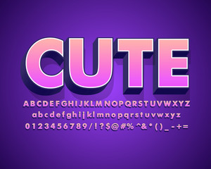 Obraz premium Cute alphabet, 3D bold text effect, modern typeface