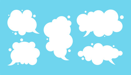 Vector empty white speech bubbles set isolated on blue.