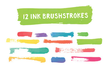 12 Colorful Vector Ink Brushstroke Banner Design Elements