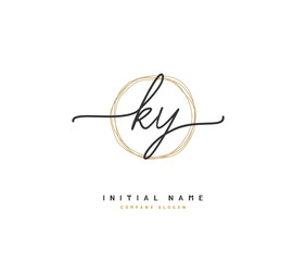 K Y KY Beauty vector initial logo, handwriting logo of initial signature, wedding, fashion, jewerly, boutique, floral and botanical with creative template for any company or business.