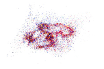 Red glitter powder splash or burst copy space isolated on white background