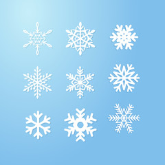 Nine snowflakes set icon winter crystal snow vector.