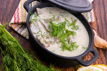turkish traditional tripe soup; iskembe corbasi and offal soup