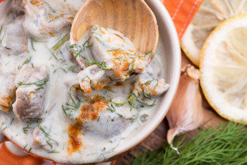 turkish traditional tripe soup; iskembe corbasi and offal soup