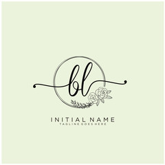 BL Letter Initial beauty monogram and elegant logo design, handwriting logo of initial signature, wedding, fashion, floral and botanical with creative template design.