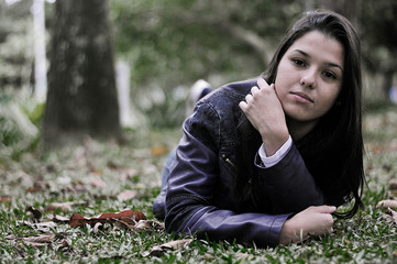 Pretty Caucasian woman in the park