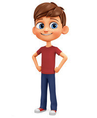 Cartoon character boy in red t-shirt. 3d render illustration.