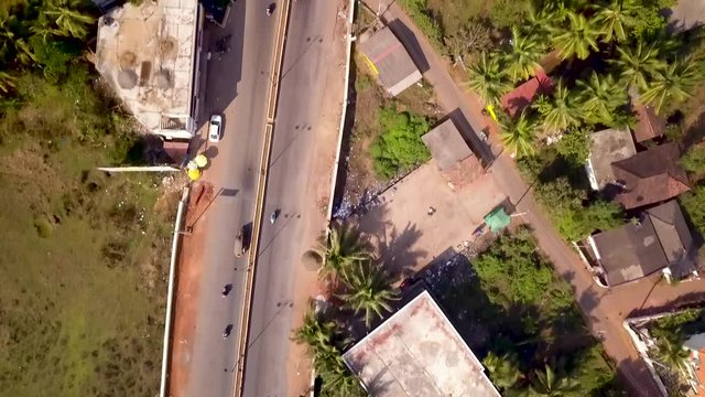 Drone shot of road at Choppdem, Goa, India