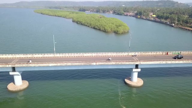 Drone shot of siolim bridge in Goa, India.