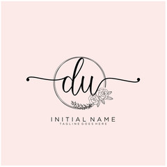 DU Letter Initial beauty monogram and elegant logo design, handwriting logo of initial signature, wedding, fashion, floral and botanical with creative template design.