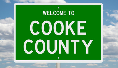 Rendering of a green 3d highway sign for Cooke County