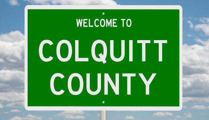 Rendering of a green 3d highway sign for Colquitt County