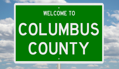 Rendering of a green 3d highway sign for Columbus County