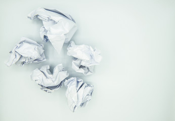 Set of crumpled paper ball isolated on white background. Crumpled paper after brainstorming in the office concept. 