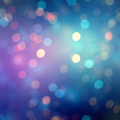 Night party bokeh empty background. Mystery festive garland lights blurry texture. Defocus pglitter attern. Dark blue pink abstract template. Magical holiday sparkles. 