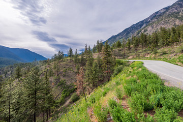 View of mountain road in British Columbia, Canada.