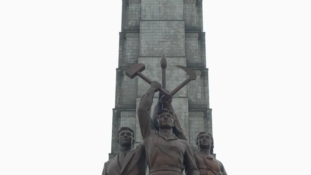 Juche Tower. A regularly visited tourist attraction in Pyongyang North Korea
