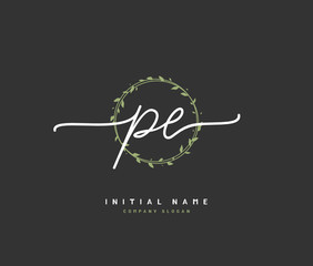 P E PE Beauty vector initial logo, handwriting logo of initial signature, wedding, fashion, jewerly, boutique, floral and botanical with creative template for any company or business.