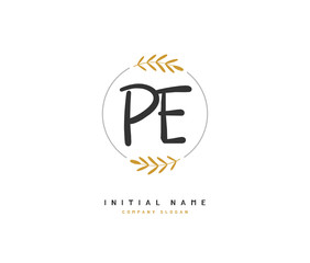 P E PE Beauty vector initial logo, handwriting logo of initial signature, wedding, fashion, jewerly, boutique, floral and botanical with creative template for any company or business.