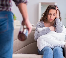 Domestic violence concept in a family argument with drunk alcoho