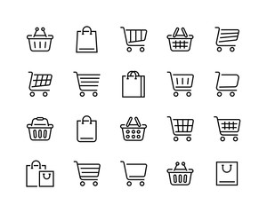 Set of shopping cart icons. Editable vector stroke 96x96 Pixel Perfect. © Cherry
