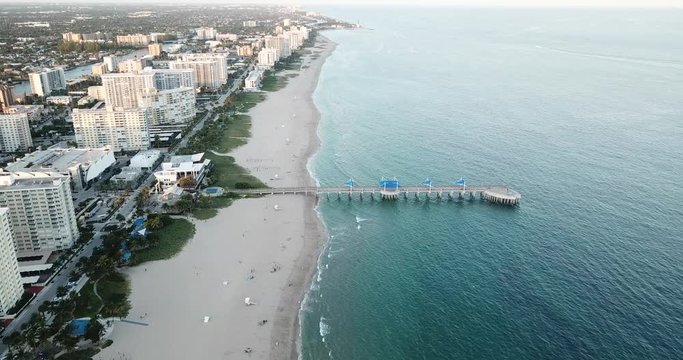 Pier Drone Shot at Pompano Beach from Side Descending