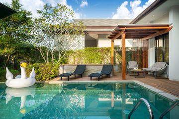 Swimming pool in tropical garden pool villa feature floating balloon